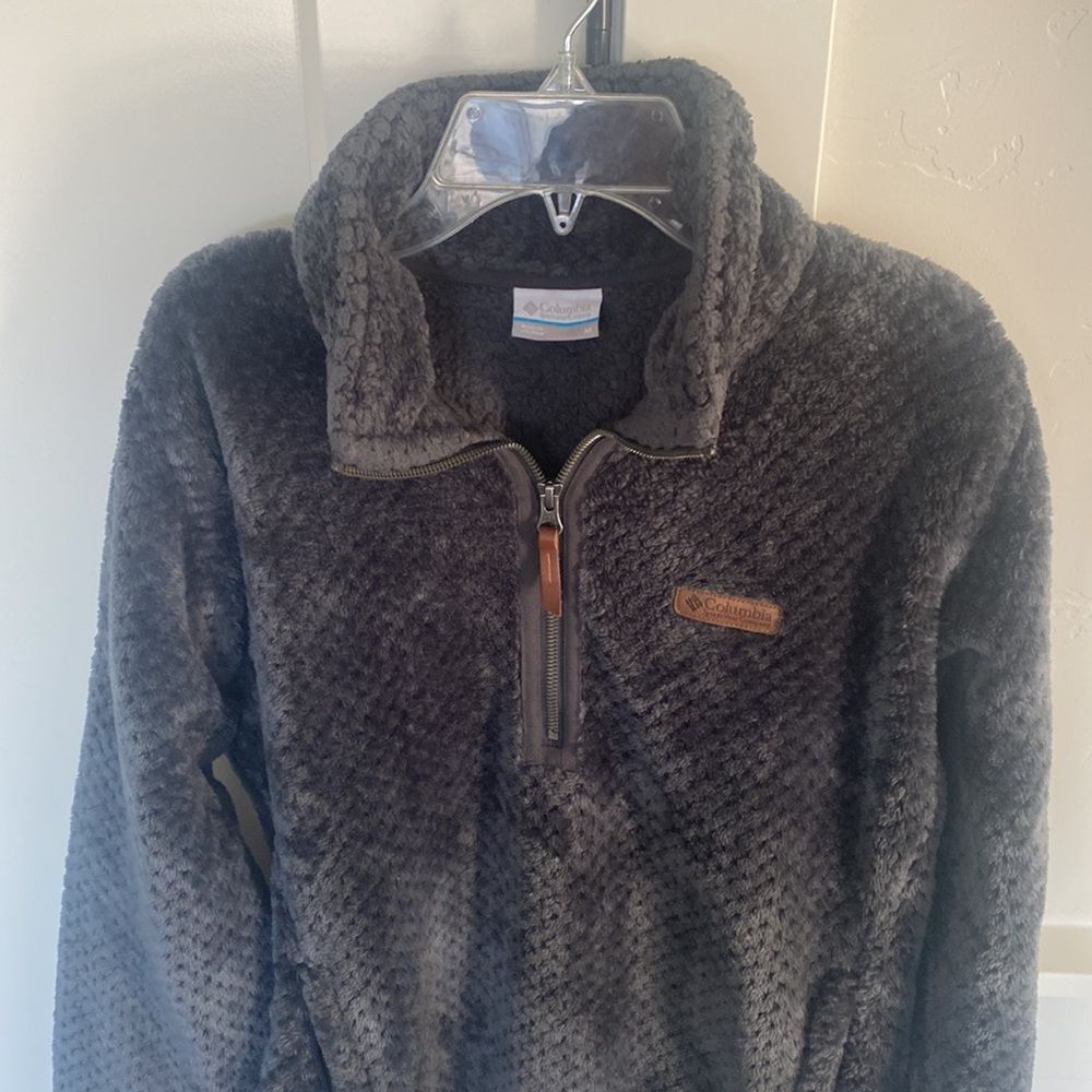 SOLD Columbia Fire Side Gray Super Warm Cozy Sherpa 1/4 Zip Pullover Jacket SZ M - Picture 11 of 12